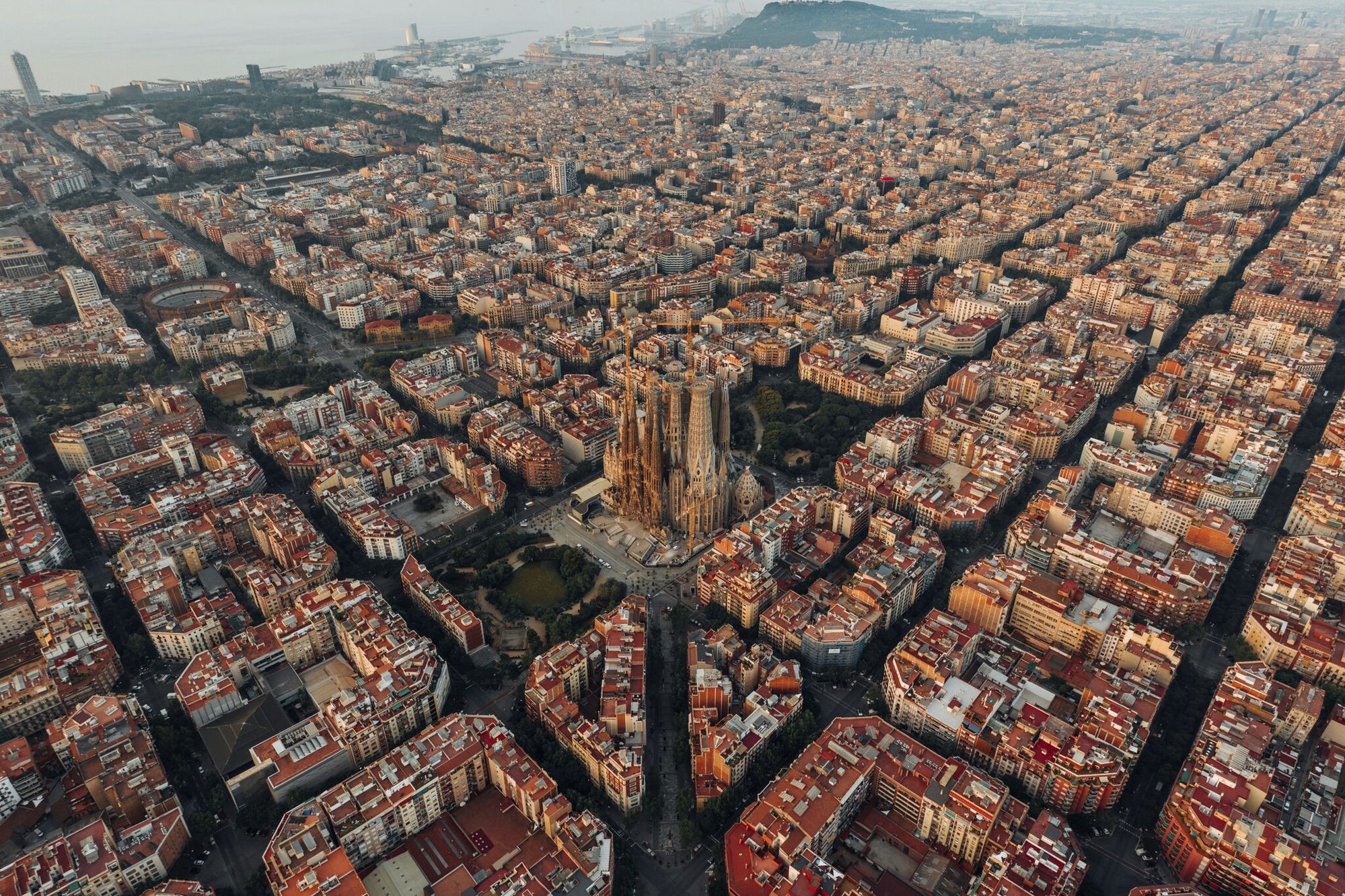 Aerial view of Barcelona with the Sagrada Família, Spain